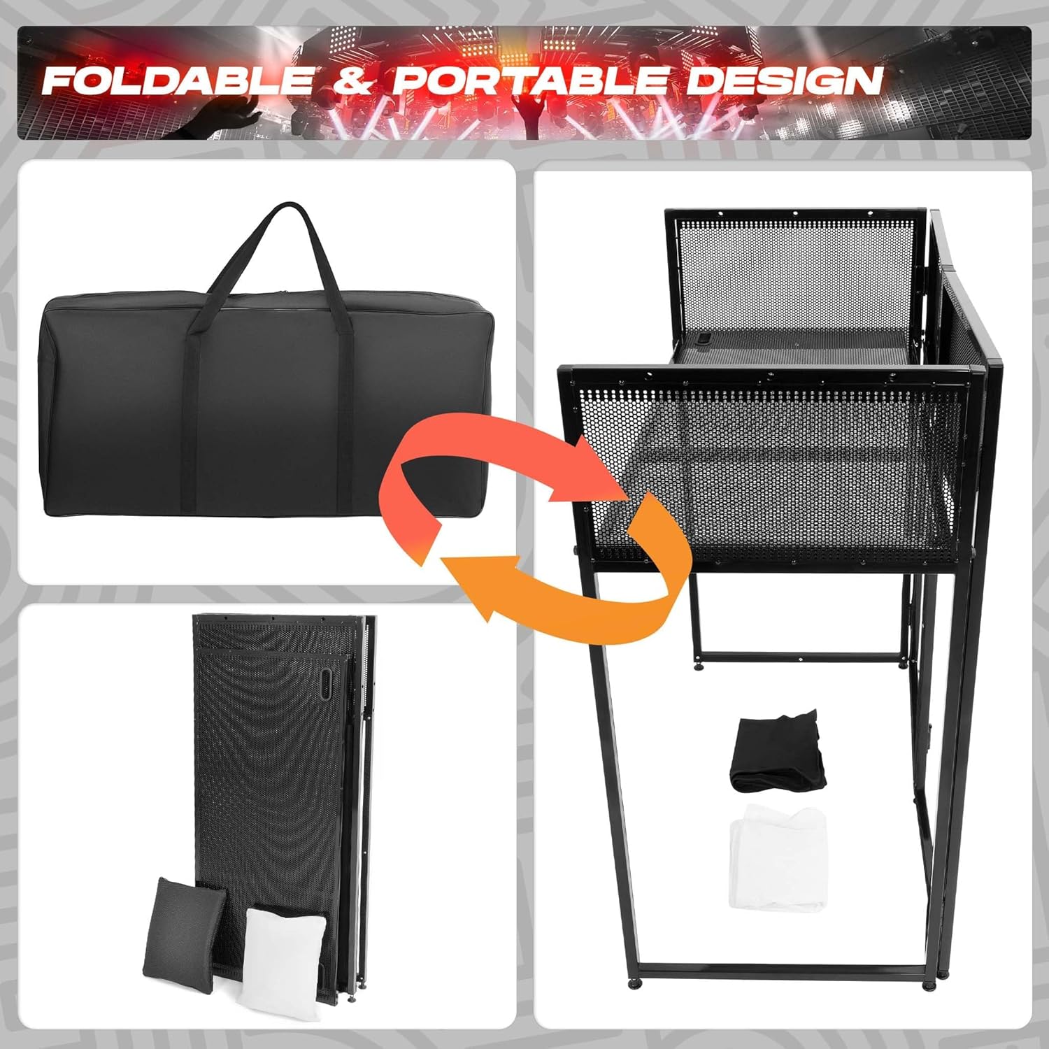 KUAFU Portable DJ Booth DJ Facade Table Station for DJ & Working Event Foldable 20