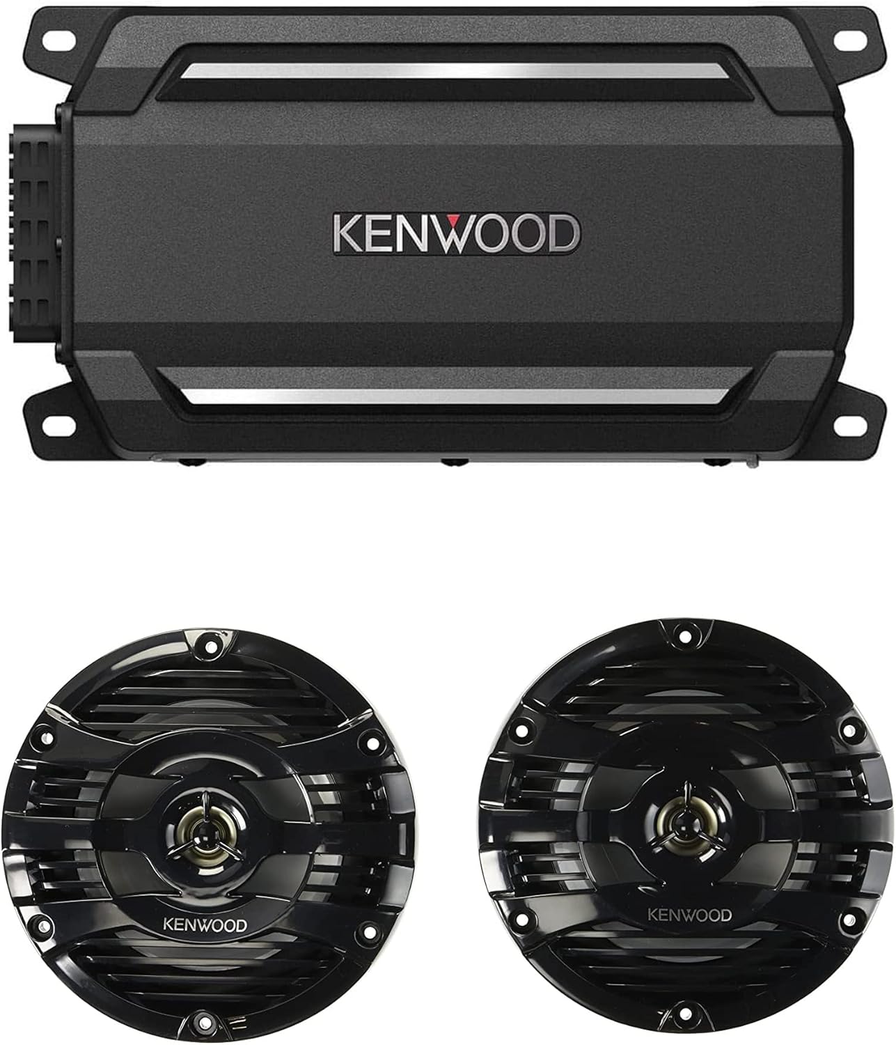 KENWOOD KAC-M5024BT Compact 4-Channel 600 Watt Car Amplifier with Bluetooth Streaming for Marine, ATV and Powersport Applications | Plus Kenwood KFC-1653MRB 6.5