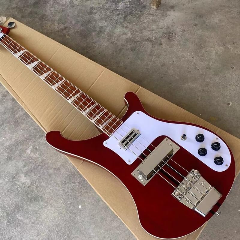 4-String Electric Bass Guitar - Vibrant Red Gloss Finish, 20-Fret Rosewood Fretboard - Neck-Thru Body Construction