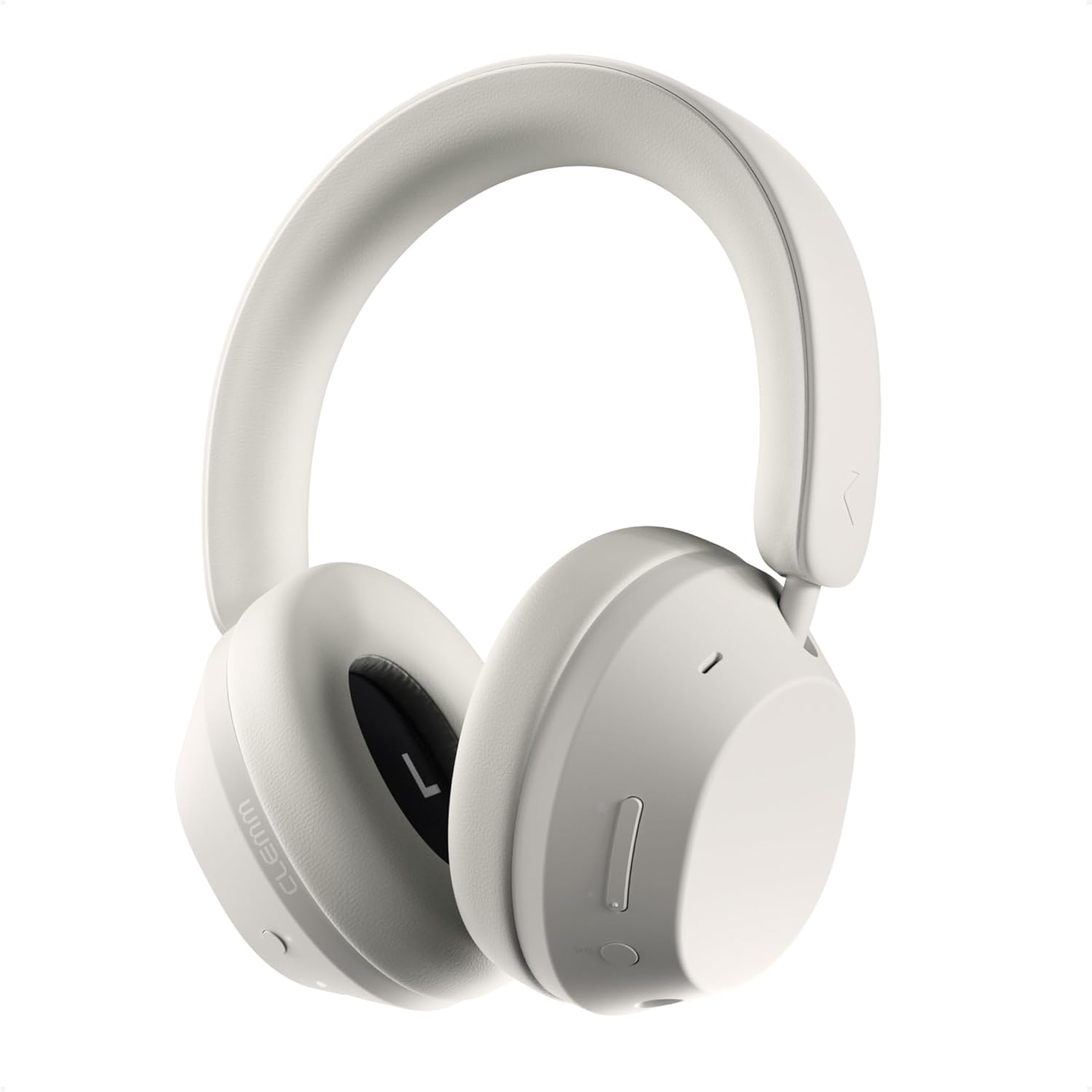 Clemm Ambience Over-Ear Headphones with Microphone, Noise Cancelling and Transparency Mode, 65H Playtime, Memory Foam, Ivory