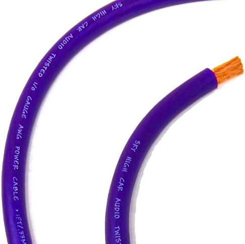 50 ft OFC 1/0 Gauge Oversized Purple Power Ground Wire Sky High Car Audio