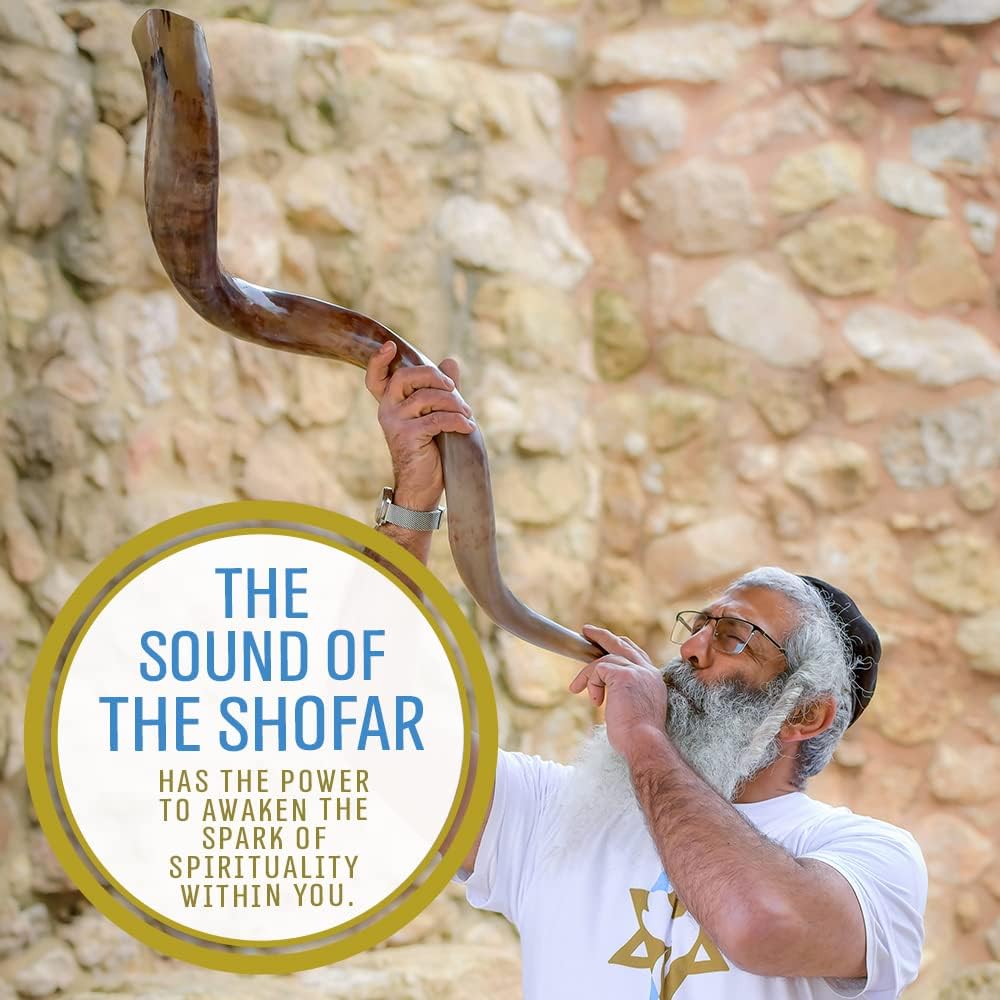 Holy Voice Kosher Kudu Shofar Horn from Israel 39”-41” – Traditional Half Polished Yemenite Shofar Easy Blowing Ancient Jewish Musical Instrument