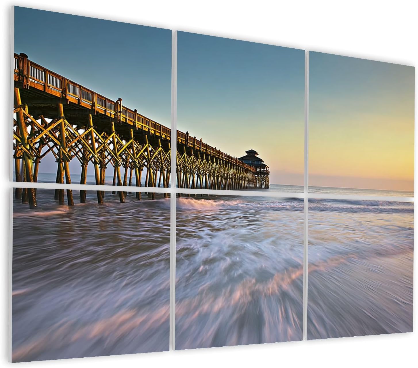 6 Pack Art Acoustic Panels Self Adhesive Folly Beach Pier SC Coast Atlantic Ocean Pastel Sunrise Decorative Soundproof Wall Panels Sound Absorbing Panel 48