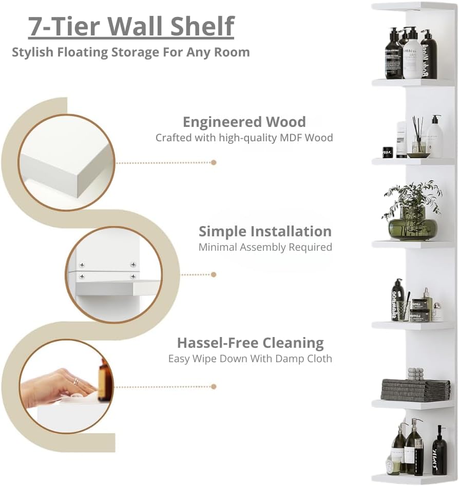 7 Tier Wall Shelf Unit with Led Light