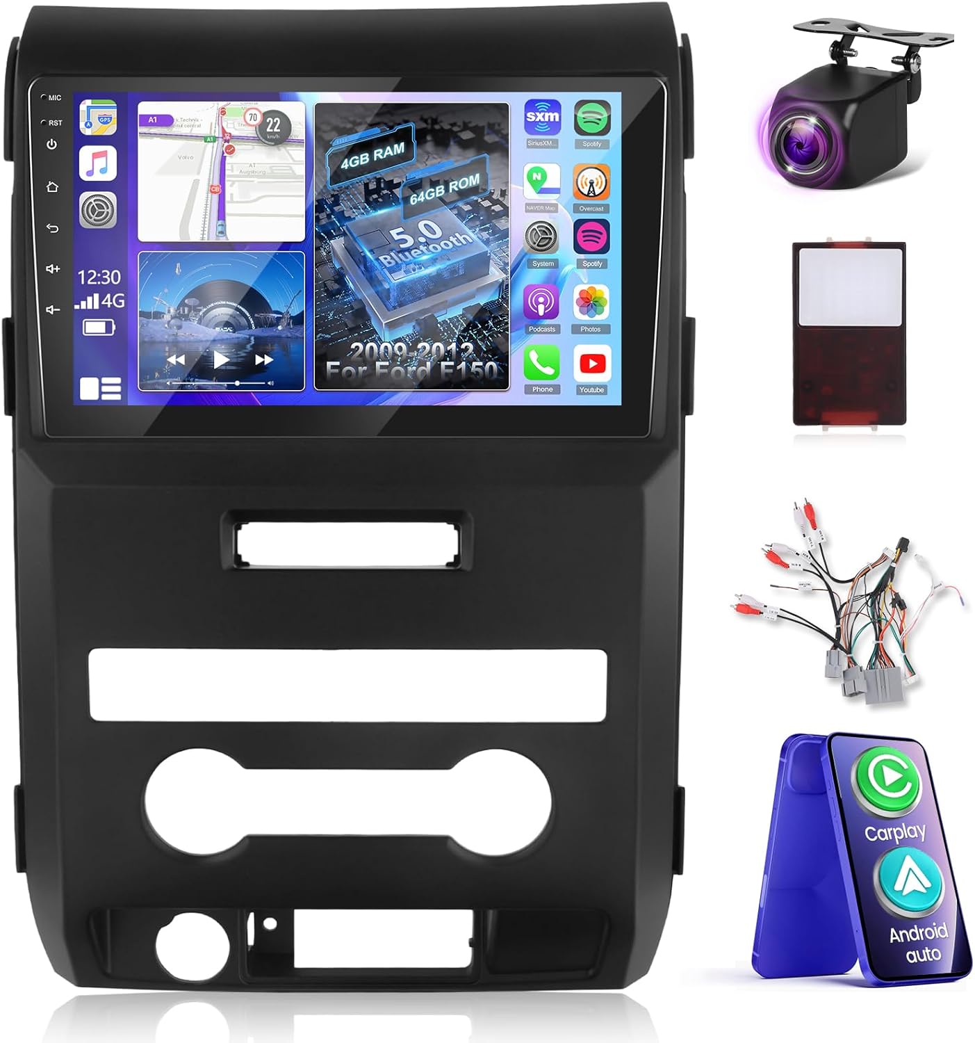 [4+64G] for Ford F150 F-150 2009-2012 Upgrade Radio: NHOPEEW 9 inch IPS Touchscreen Android Stereo - Wireless Carplay and Android Auto, Custom Homepage, 5G/WiFi, DSP/EQ + Backup Camera + Canbus