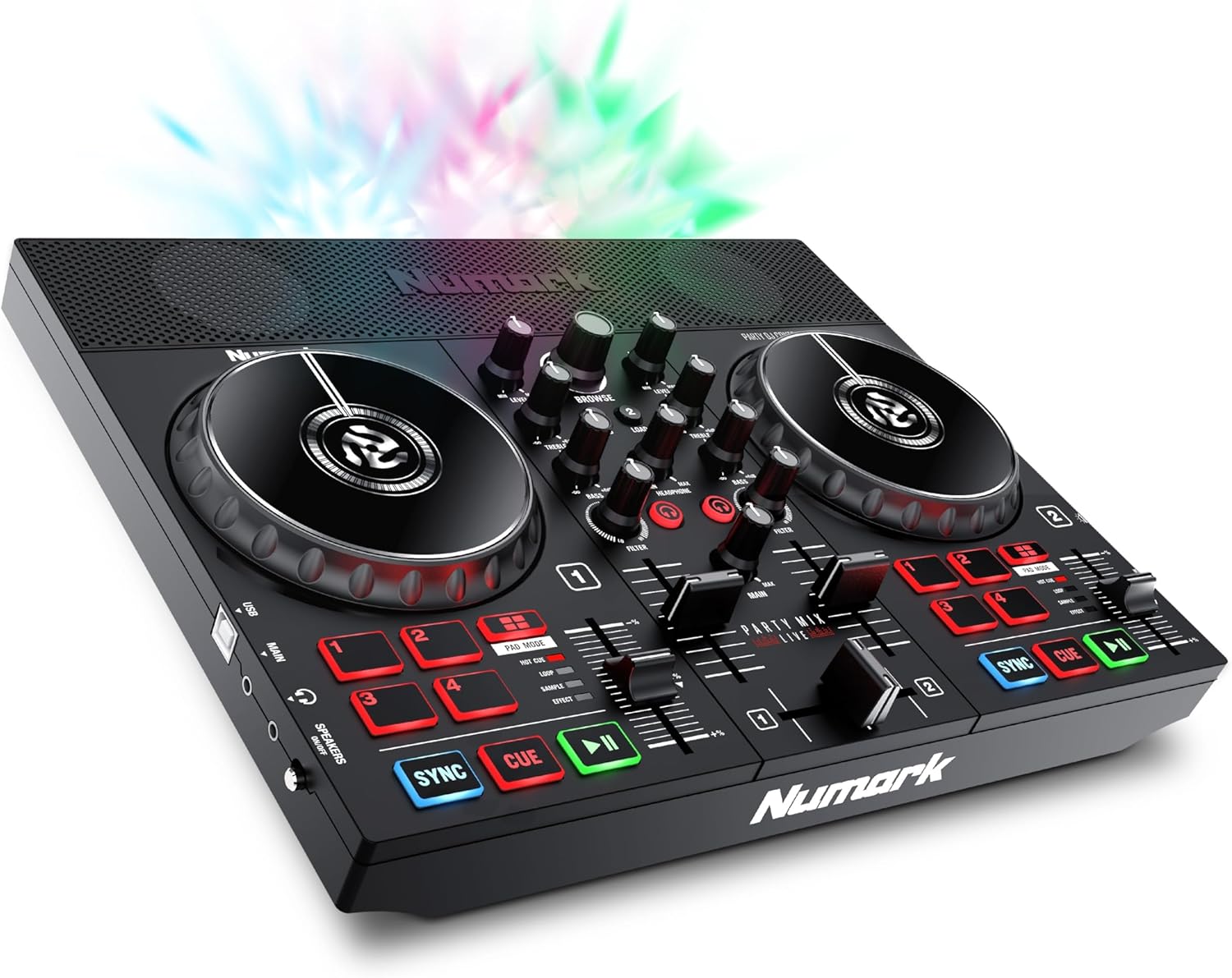 Numark Party Mix Live DJ Controller with Speakers, Lights, 2 Decks, Mixer, Audio Interface and Serato Lite