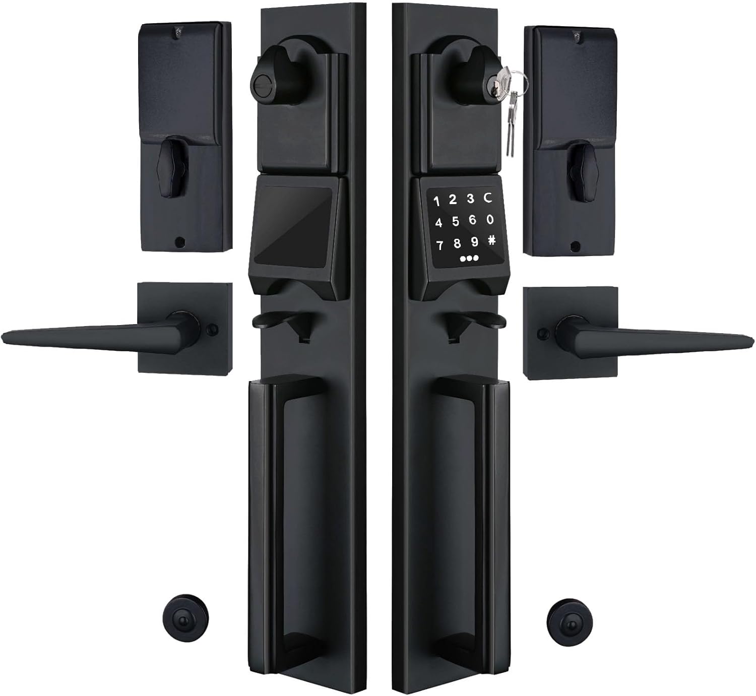 NEWBANG Digital Front Door Handleset with Keypad for Double Doors in Black Finish- Electronic Lockset with Dummy Set