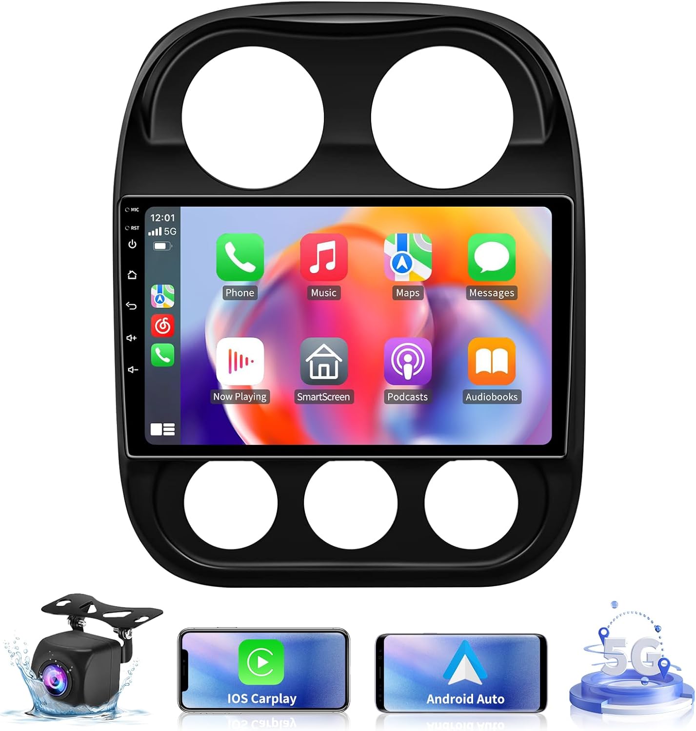 5GWiFi Upgrade Car Stereo Radio for Jeep Compass Patriot 2010 2012 2013 2014 2015 2016- Wireless Carplay and Android Auto GPS Navigation - 4GB+32GB 10.2 inch Touchscreen Bluetooth RDS FM SWC