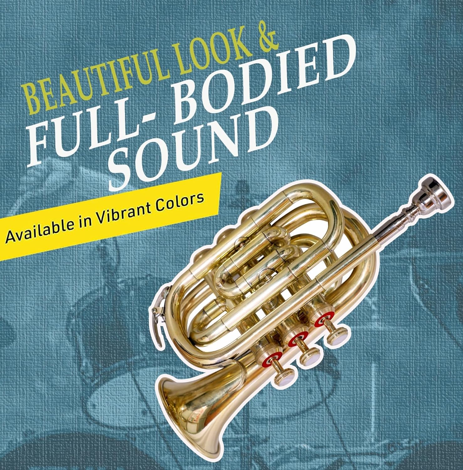 Queen Brass B-Flat Pocket Trumpet for Students and Beginners Gold Finish with 7C Mouthpiece Carrying Case Compact Brass Instrument for Practice and Travel