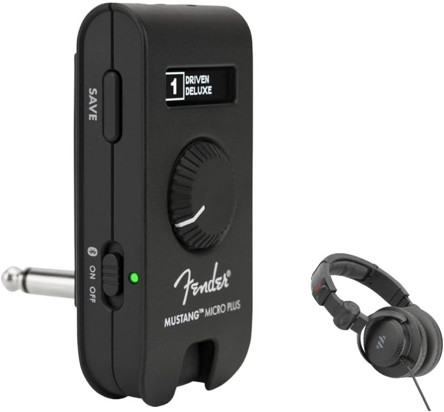 Fender Mustang Micro Plus Headphone Amplifier Bundle with Polsen HPC-A30 Closed-Back Studio Monitor Headphones