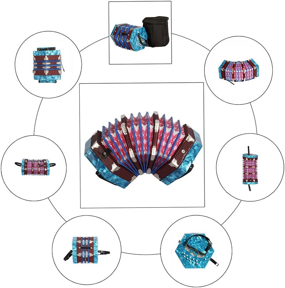 Concertina Accordion 20-Button 40-Reed Anglo Style Accordion Music Instrument With Carrying Bag Leather Hand Strap Blue