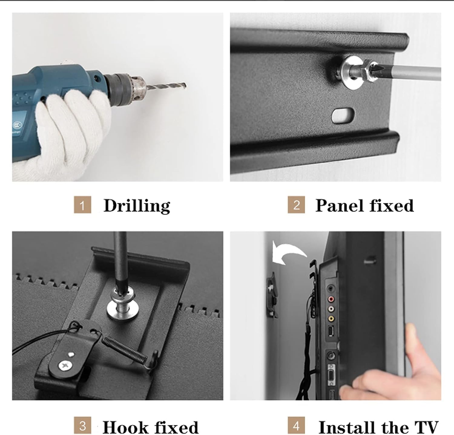 TV Stand Low Profile Fixed TV Wall Mount Bracket TV Bracket with Drawstring Snap Lock, Built-in Spirit Level 32