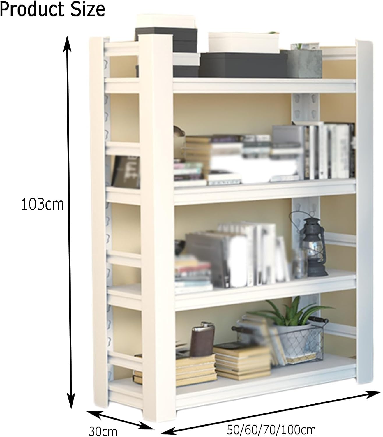 4 Cube Bookshelf, 4 Layer Display Bookcase Storage Rack,Simple Bookshelf with Wheels, Suitable for Living Room,Children's Room,Reading Corner(Black,70X30X103cm) (White 70X30X103cm)