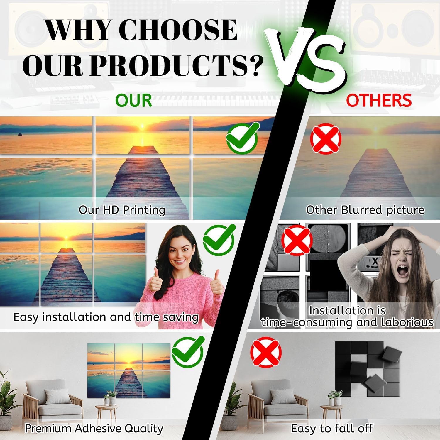 6 Pack Art Acoustic Panels footbridge sea beach Sound Absorbing Panel 48