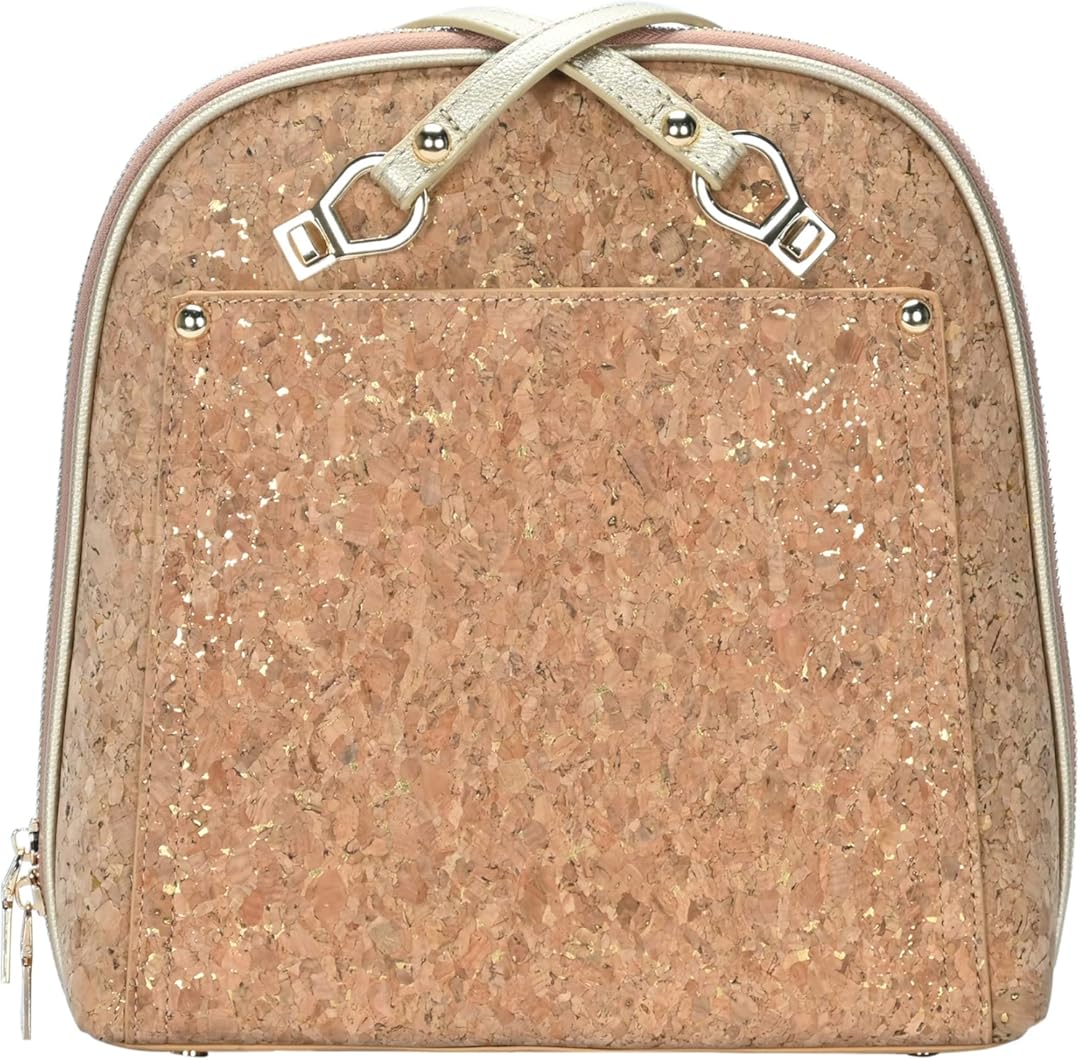 MMS Brands Miztique The Daisy Cork Convertible Backpack Purse for Women (Gold) | Cork Shoulder Strap Bag or Convertible Backpack | 10.5in x 4in x 11.5in |