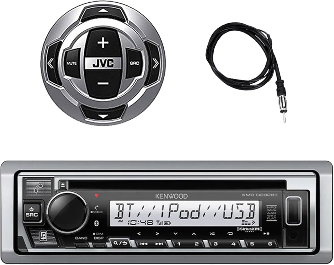 Kenwood in-Dash Single DIN Bluetooth Marine Motorsports USB/AUX CD Player Receiver with Wired Remote Control, 22