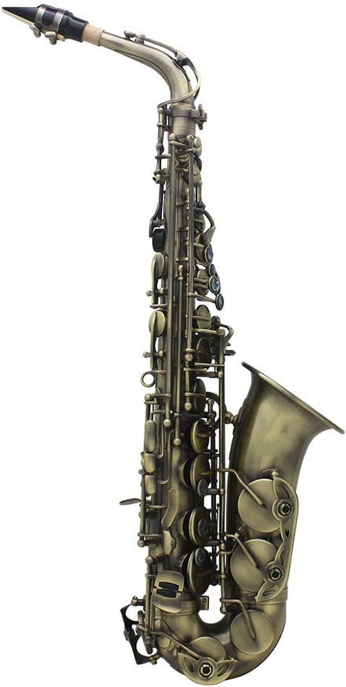 Sax Beginners Kit Antique Finish Bend EB E- Flat Alto Saxophone Sax Abalone Shell Key Carve Pattern with Case Gloves Cleaning Cloth Straps Brush Wind Instrument