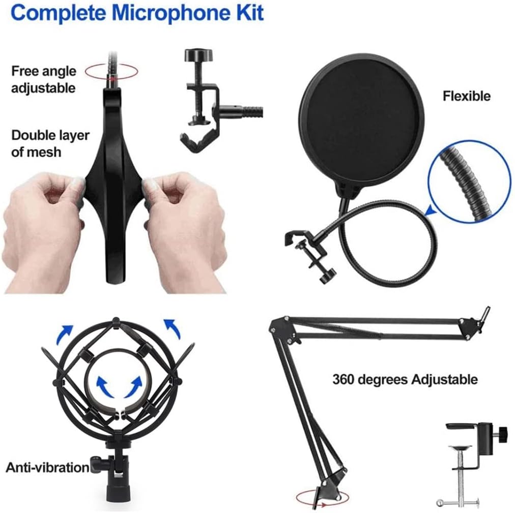 Professional Audio V8 Sound Card Set Condenser Microphone for Podcast Recording Live Broadcast (A