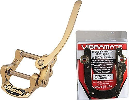 Vibrato - Bigsby, B5 Gold for Solid Body Guitars with matching gold Vibramate