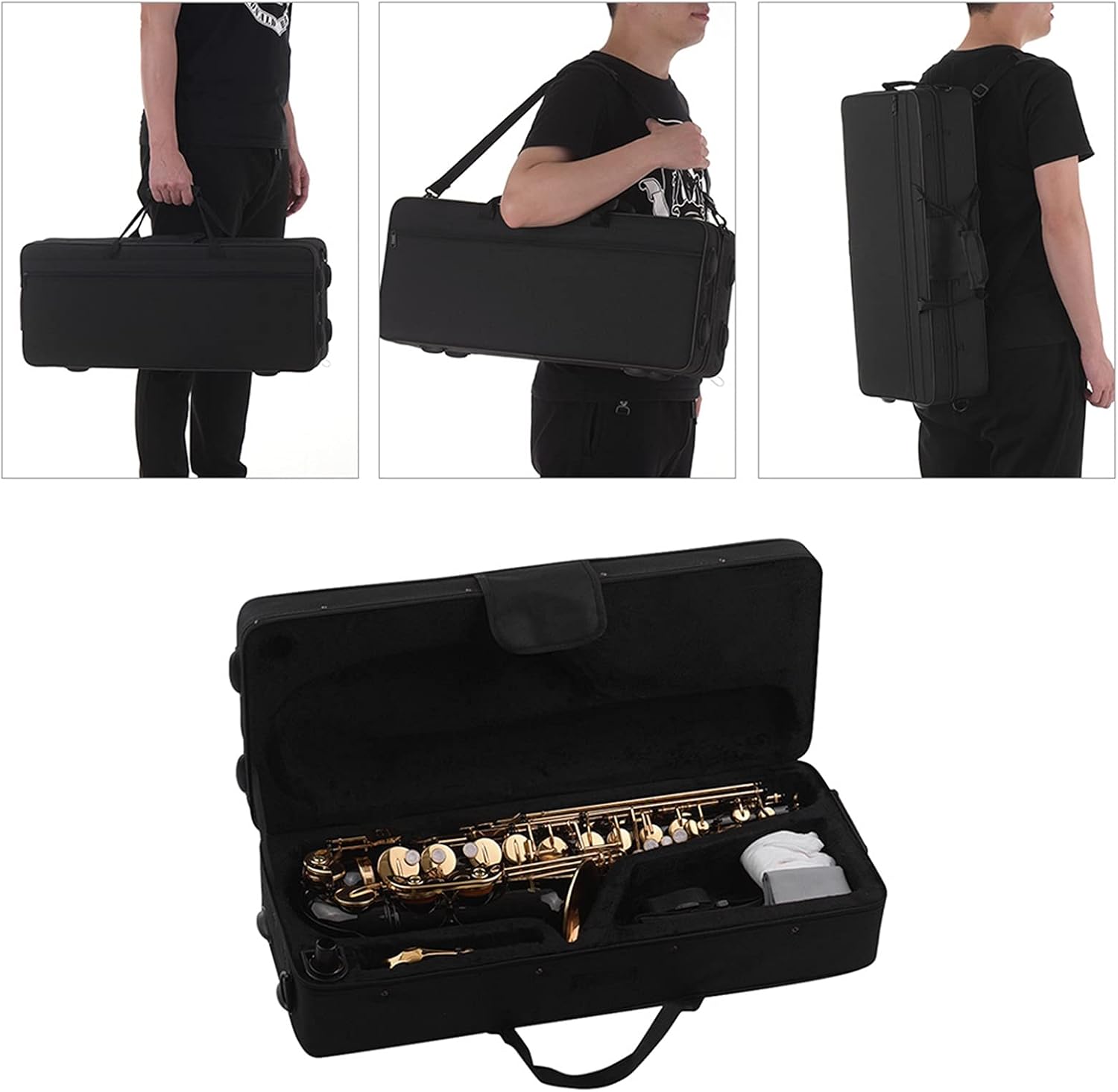 Sax Beginners Kit EB Alto Saxophone Sax Brass Lacquered Gold 82Z Key Type with Carry Case Gloves Cleaning Cloth Brush Sax Straps Reeds Wind Instrument