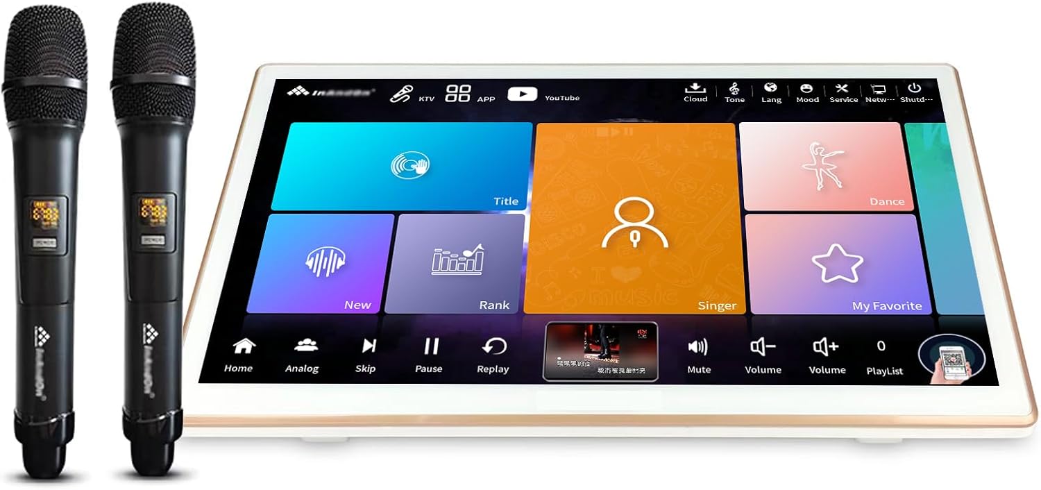 2025 New Inandonkod Karaoke Machine,18.5 Inch Touch Screen,Free Cloud Download Songs All in One Karaoke System with Mic, KTV Singing,Chinese Karaoke Player,YouTube APP Online Play (4T White)