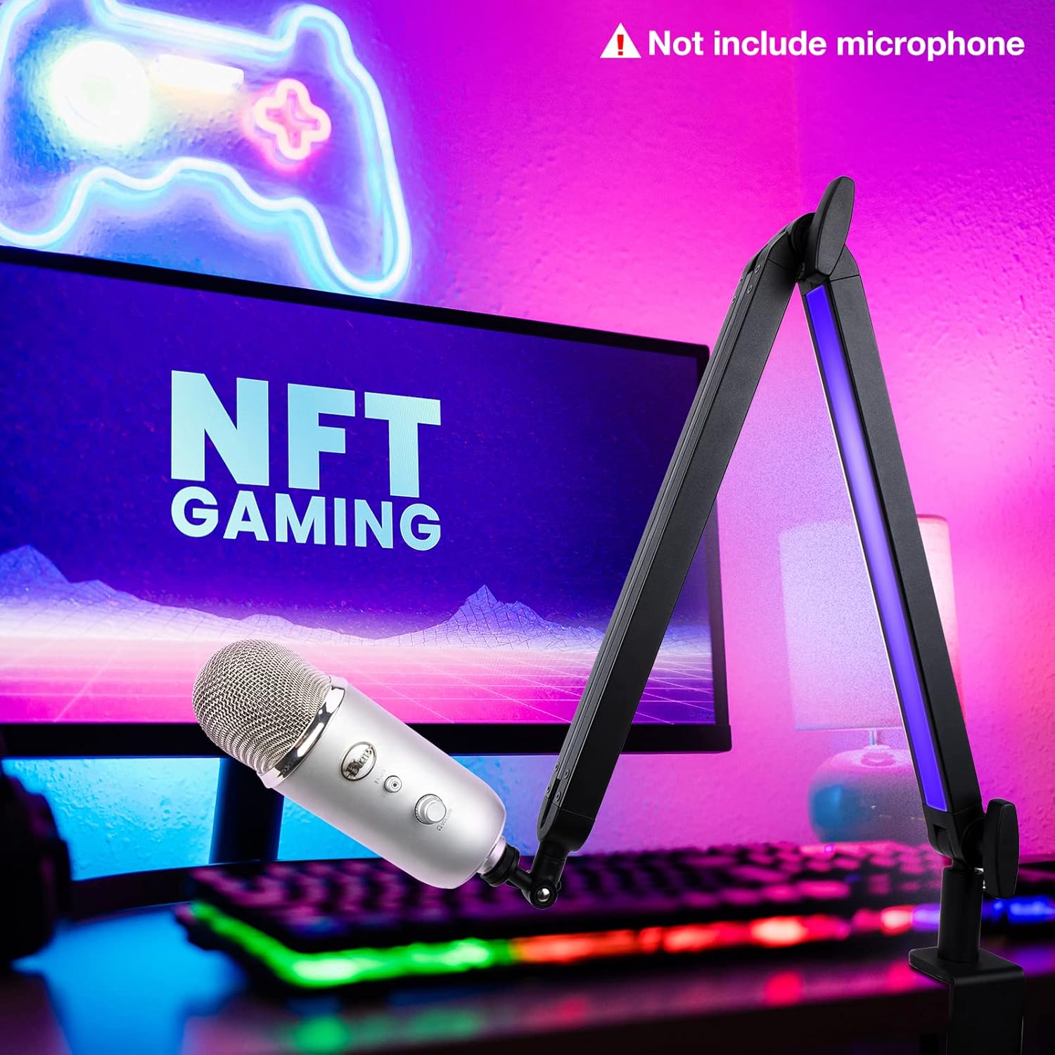 Boom Arm with RGB Light - Mic Arm for HyperX QuadCast, Blue Yeti, Shure SM7B, Rode and Most Gaming Mic, Height adjustable Mic Boom Arm Microphone Arm, Desk Mic Stand for Most USB Microphone By SUNMON