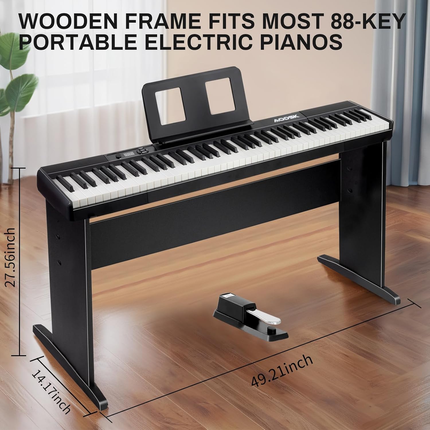 AODSK 88 Key keyboard piano, Portable Digital Piano with Wooden stand Set+Piano Bench with Padded Cushion,Keyboard Bench