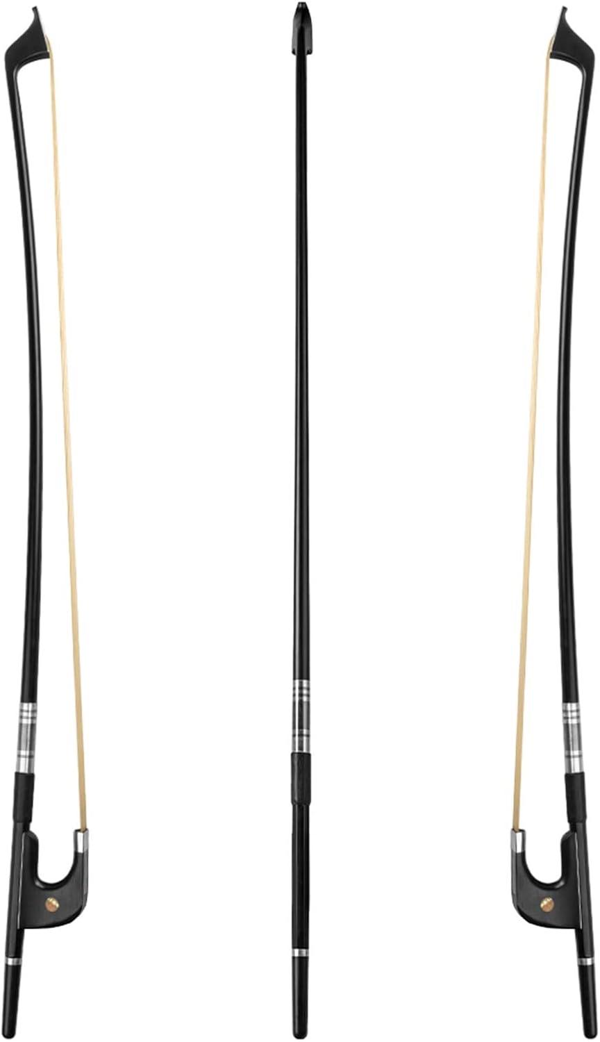 TSTS Durable 4/4 Double Bass Bow Carbon Fiber Bow Round Stick White Horsehair Ebony Frog Paris Eye Inlay Full Size Violin Bow