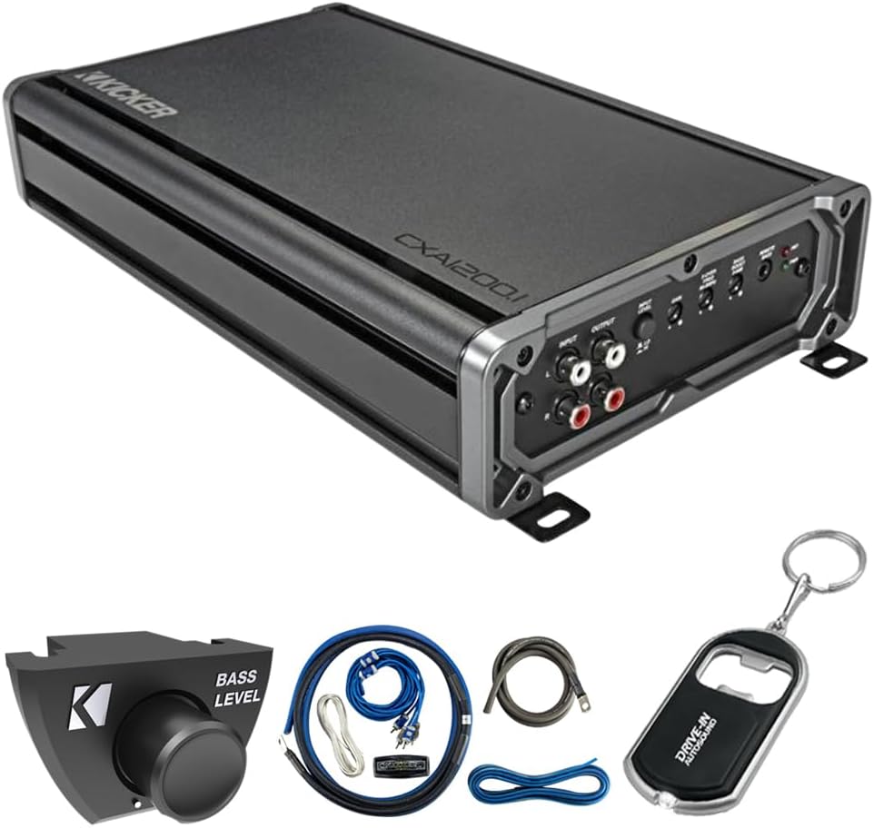 KICKER CX Series 46CXA12001T Mono Subwoofer Amplifier w/ 46CK4 Amp Wiring Kit & 46CXARCT Dash Mount Wired Remote and DIAS Keychain