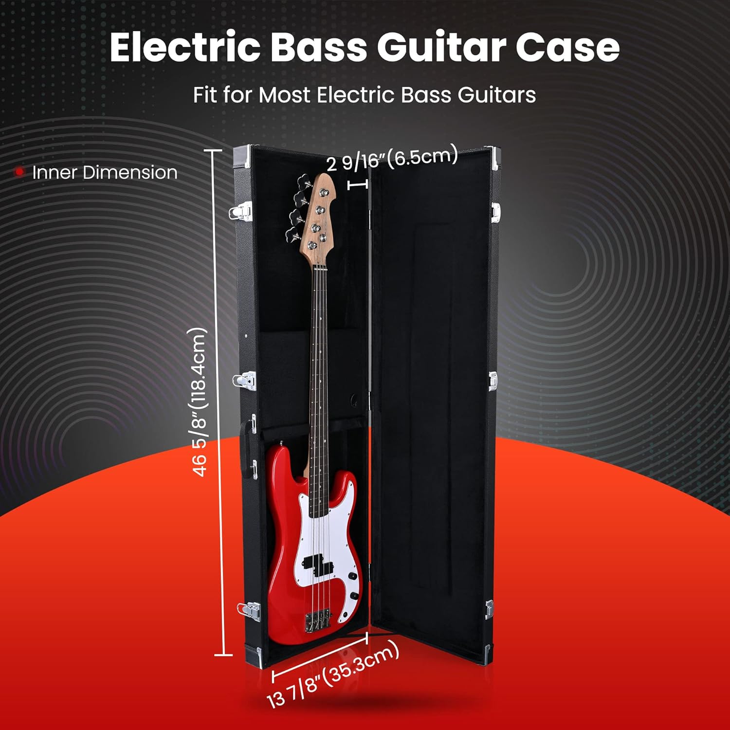 Electric Bass Guitar Hard Shell Carrying Case, 46