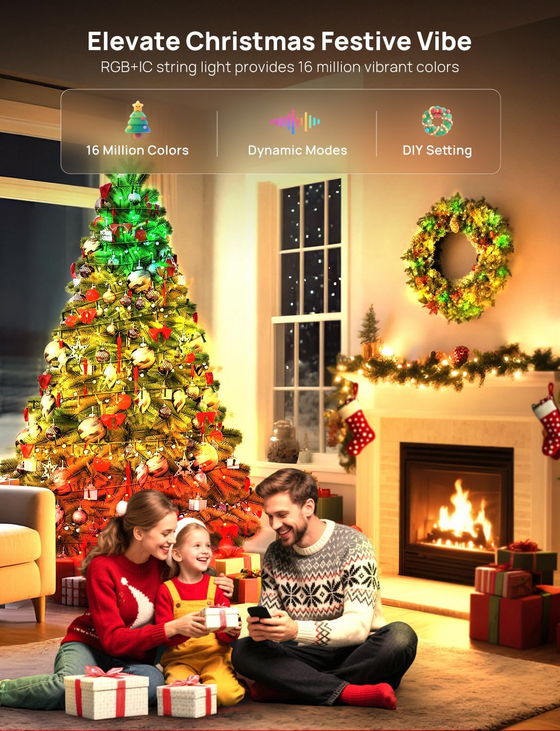 Smart Christmas Fairy Lights, 98.4Ft 300LEDs RGB+IC String Light, APP & Remote Control, with 84 Scenes, Music Mode, Work with Alexa & Google Home, Color Changing Halloween Decor Light for Indoor Tree