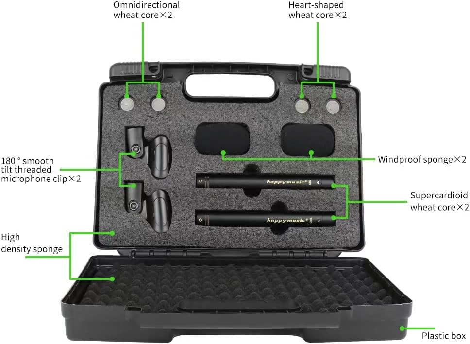 happymusic CM2 Pencil Stick Condenser Microphone，Interchangeable Omni,Cardioid and Super Cardioid Capsules for Acoustic Woodwind Instruments &Professional Audio Recording Acoustic
