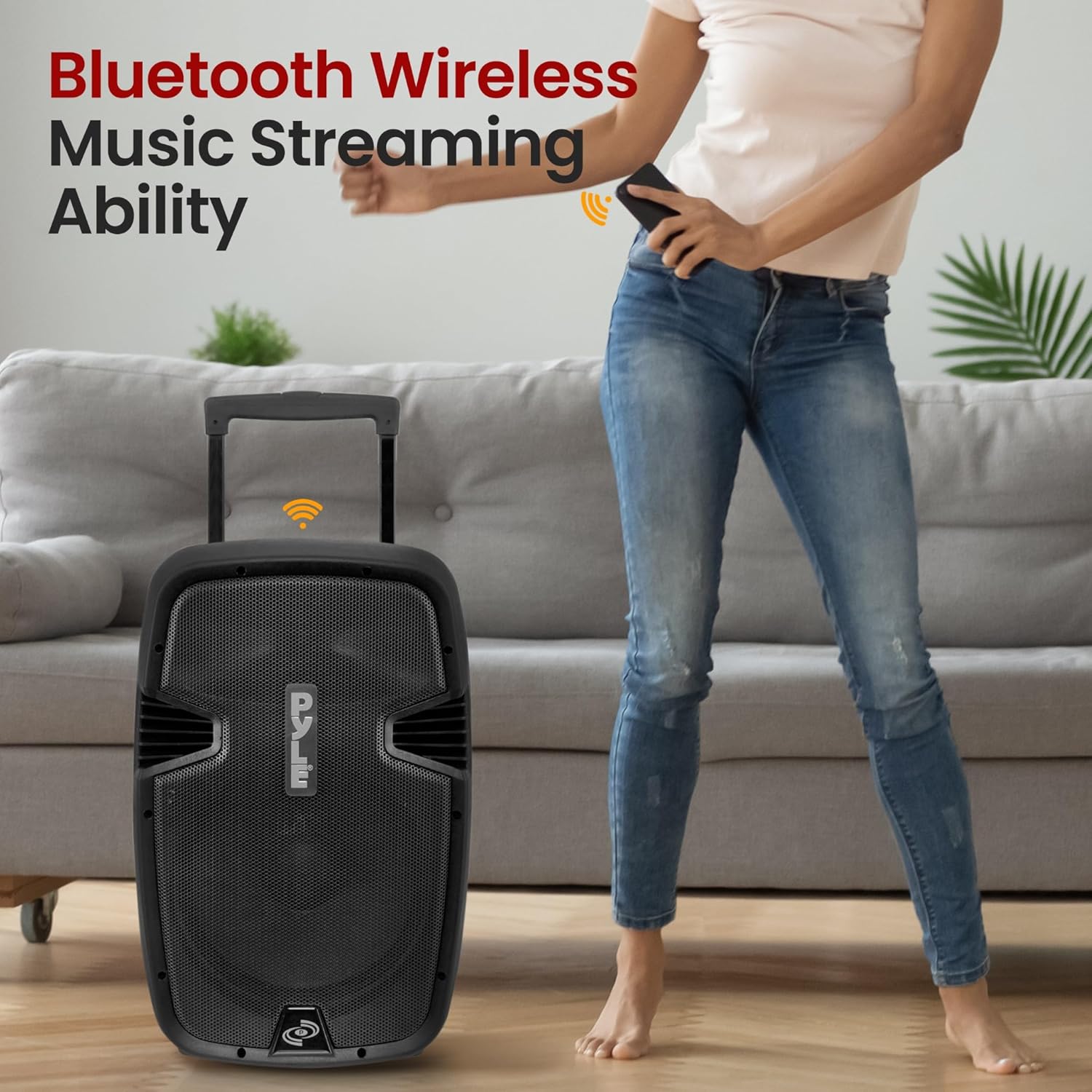 Pyle Portable Bluetooth PA Speaker System - 1000W Wireless Karaoke Loudspeaker with 12” Subwoofer, USB/SD/MP3/FM - Includes Dual UHF Mics, Remote, Rolling Wheels - Ideal for Parties, Events, Outdoors