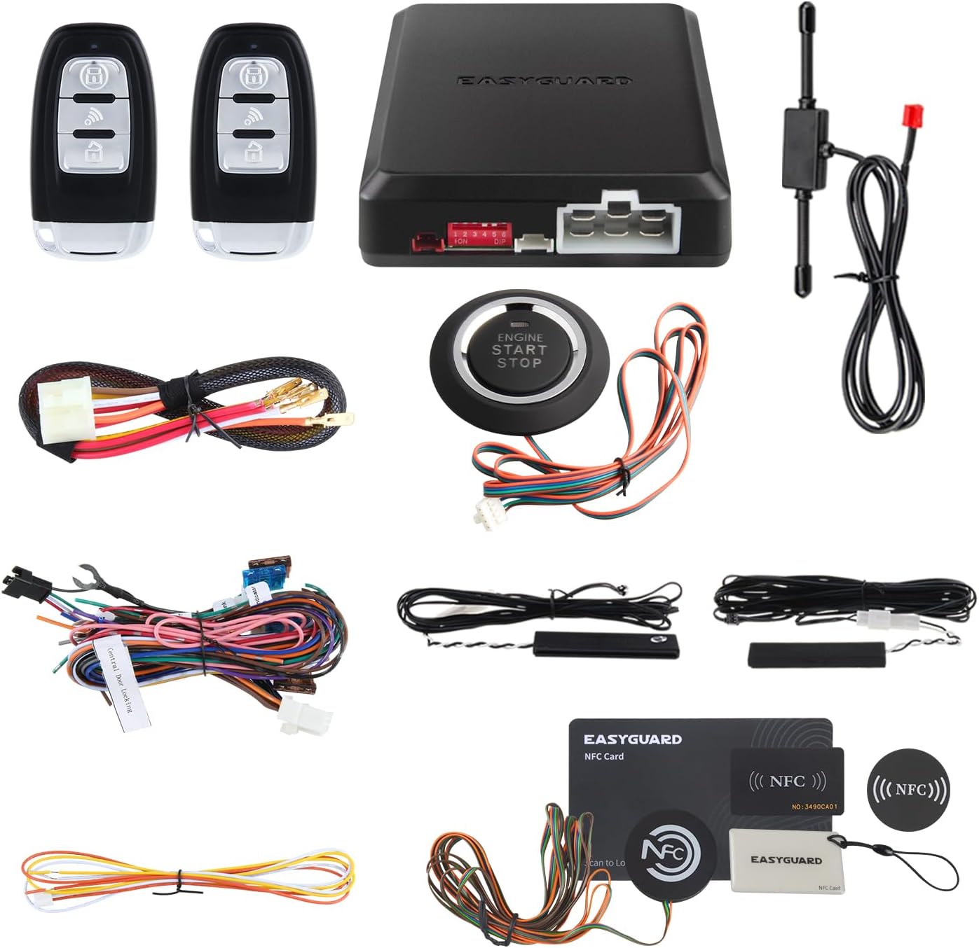 EASYGUARD EC002 Smart Key RFID PKE Car Alarm System Passive Keyless Entry Remote Starter Push Start Button