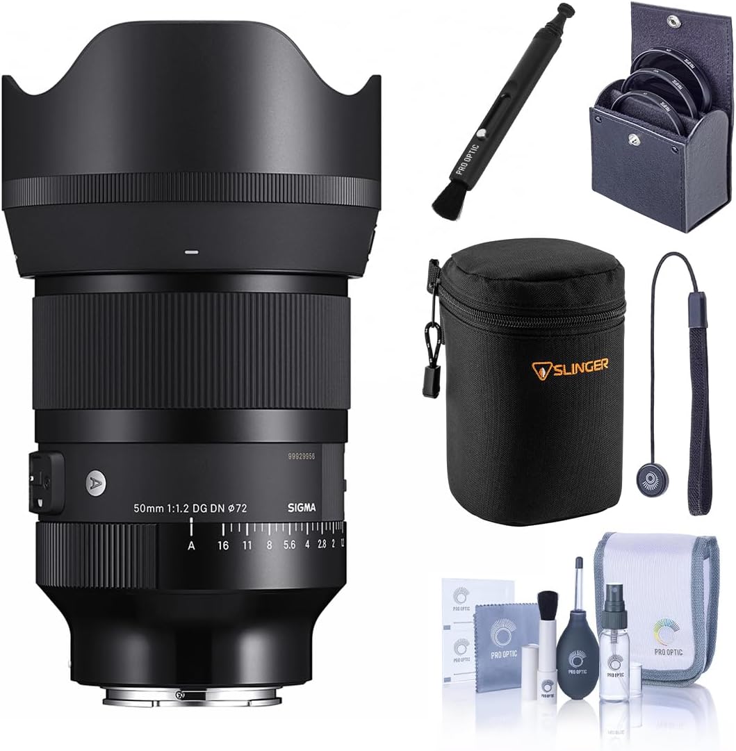 Sigma 50mm f/1.2 DG DN Art Lens for Sony E, Bundle with 72mm Filter Kit, Soft Lens Case, Lens Cleaner, Lens Cap Tether and Cleaning Kit