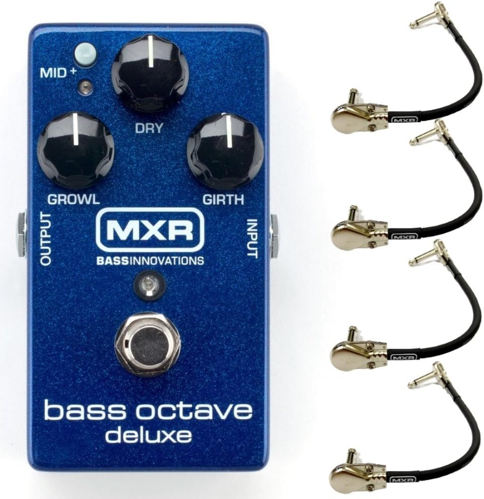MXR M288 Bass Octave Deluxe Effects Pedal Bundle with 4 MXR Right Angle Patch Cables
