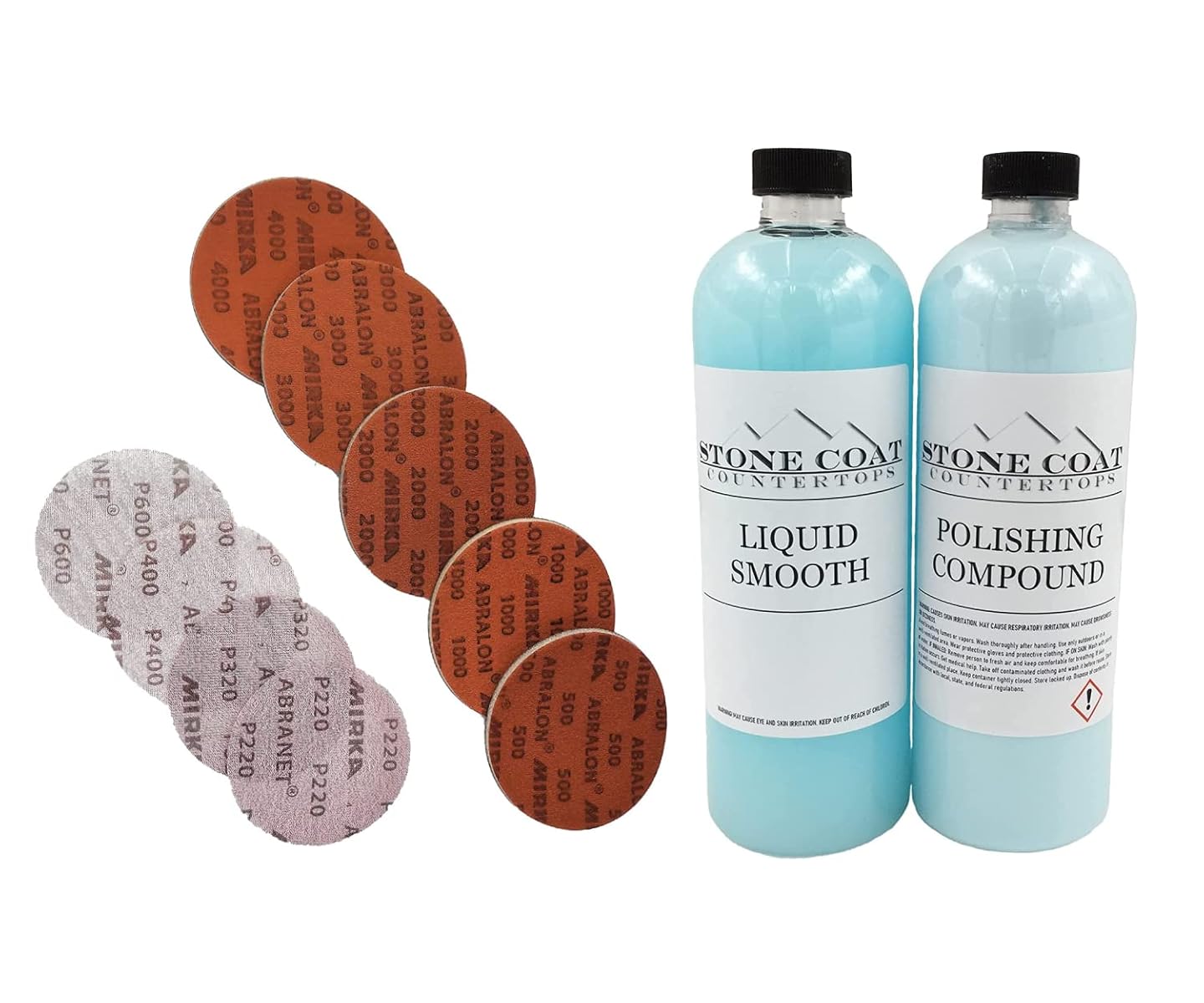 Stone Coat Countertops Polishing and Cleaning Kit Plus Round Sanding Pads, Sand & Polish Your Surface for a Smooth, Sparkling Shine, Use on Kitchens, Bathrooms, and More