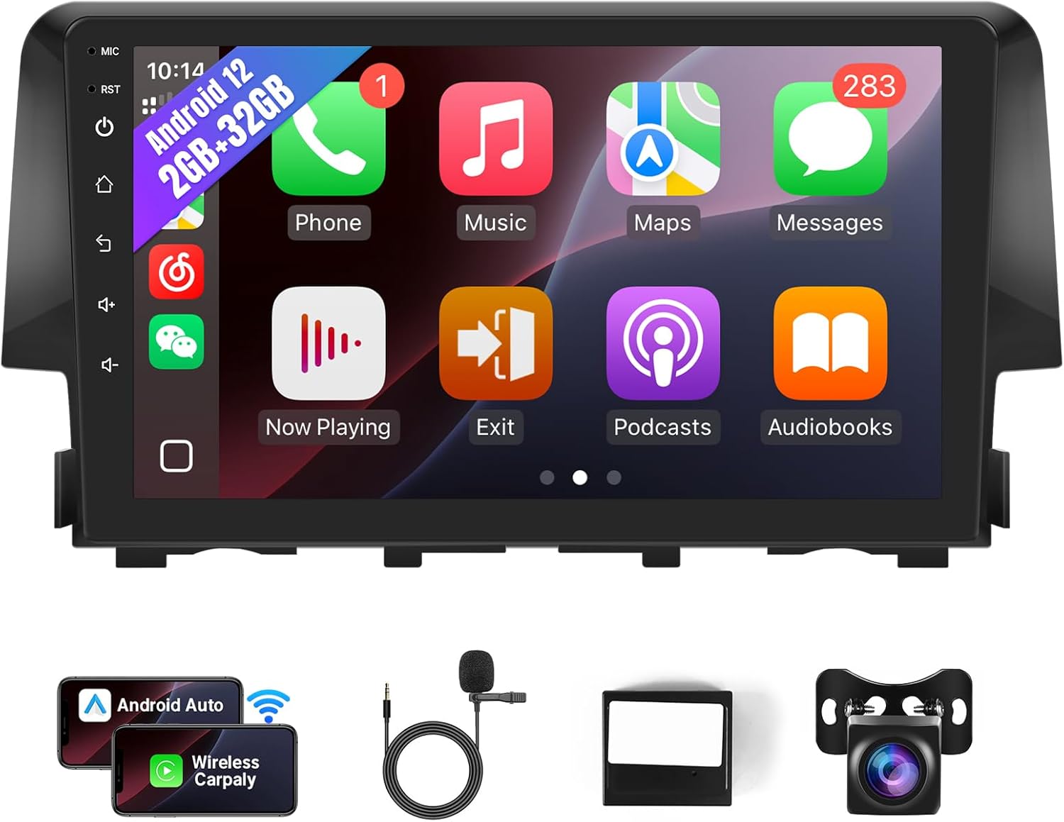 Leadfan Android Car Radio for Honda Civic 2016 2017 2018 2019 2020 2021 with Wireless CarPlay Android Auto, 9 inch IPS Touch Screen for Civic Car Stereo with Bluetooth GPS Navigation WiFi SWC 2+32G