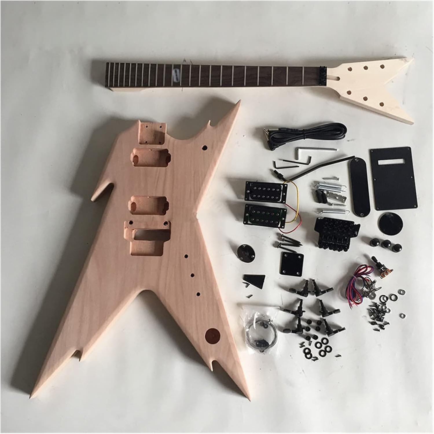 DIY Electric Guitar Kit Unfinished Electric Guitar Modern Shape DIY Kit with Accessories Black Hardware Mahogany Body