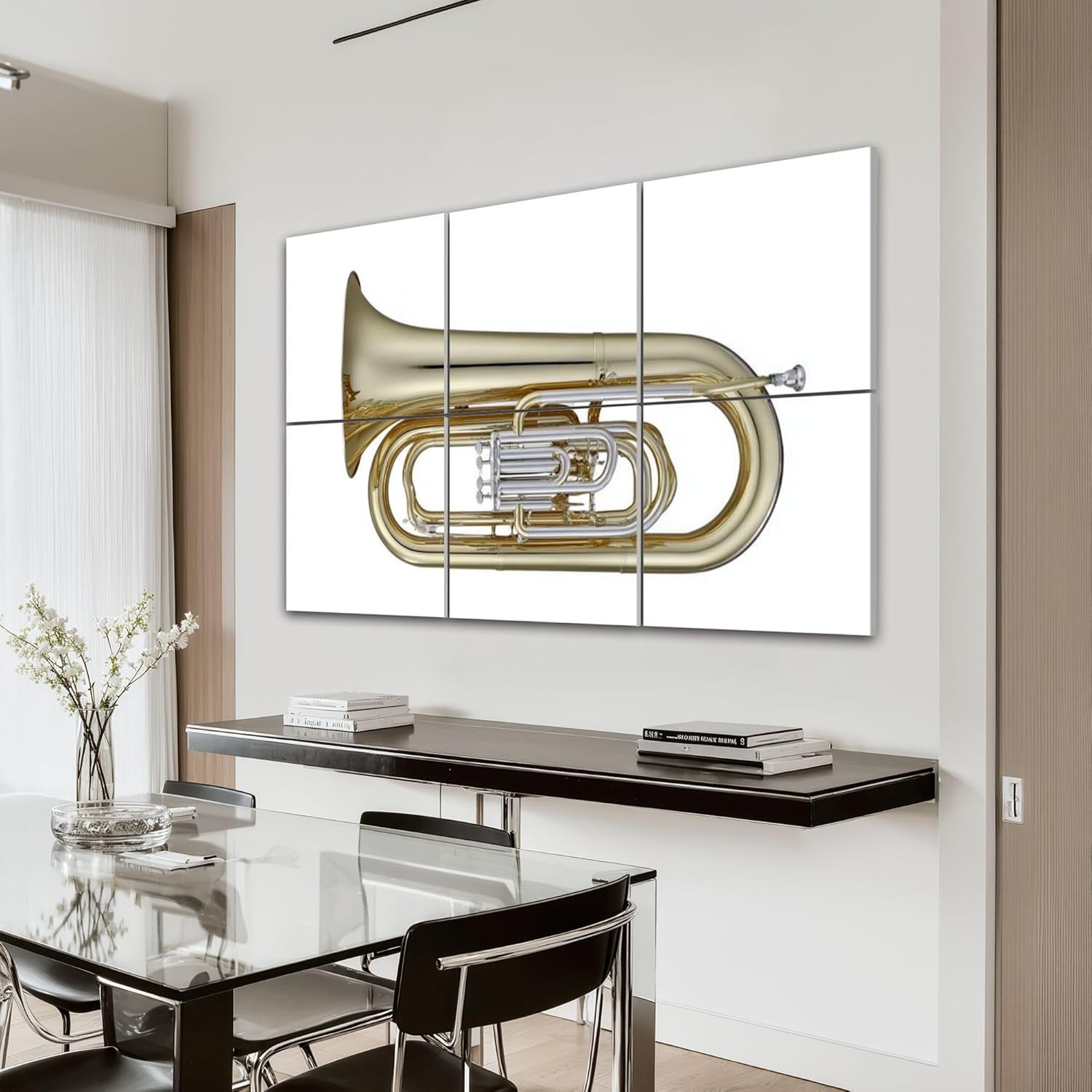 6 Panels Art Acoustic Panels Golden Euphonium Euphoniums Brass Music Instrument White Soundproof Wall Panels Padding Decorative Sound Absorbing Panels 72