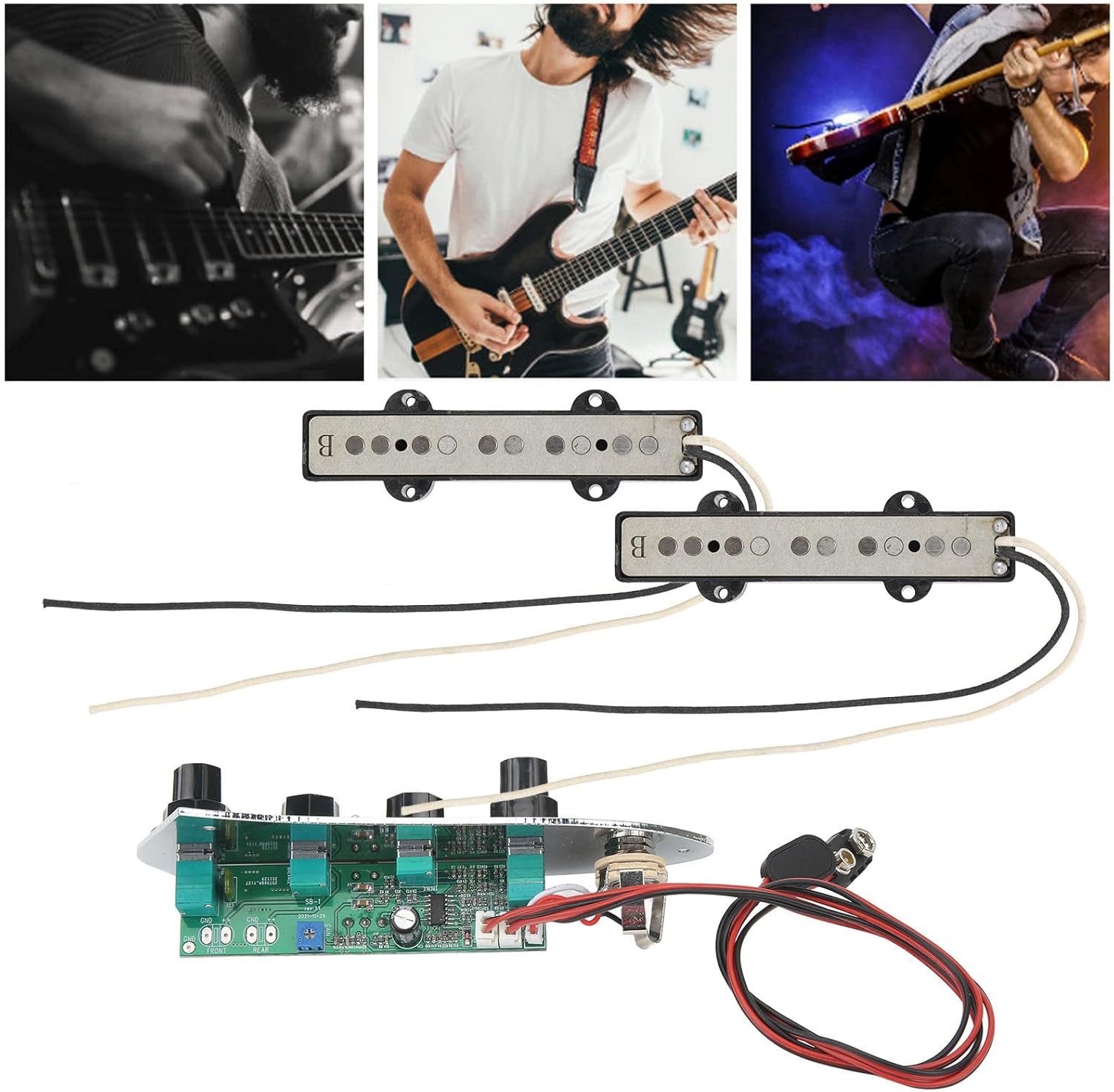 Guitar Bass Pickup Set, Standard Replacement 5 String, Metal Plastic Wired Bass Control Board Kit - Durable Construction, Noise Free Performance, Easy Installation for Jazz Bass
