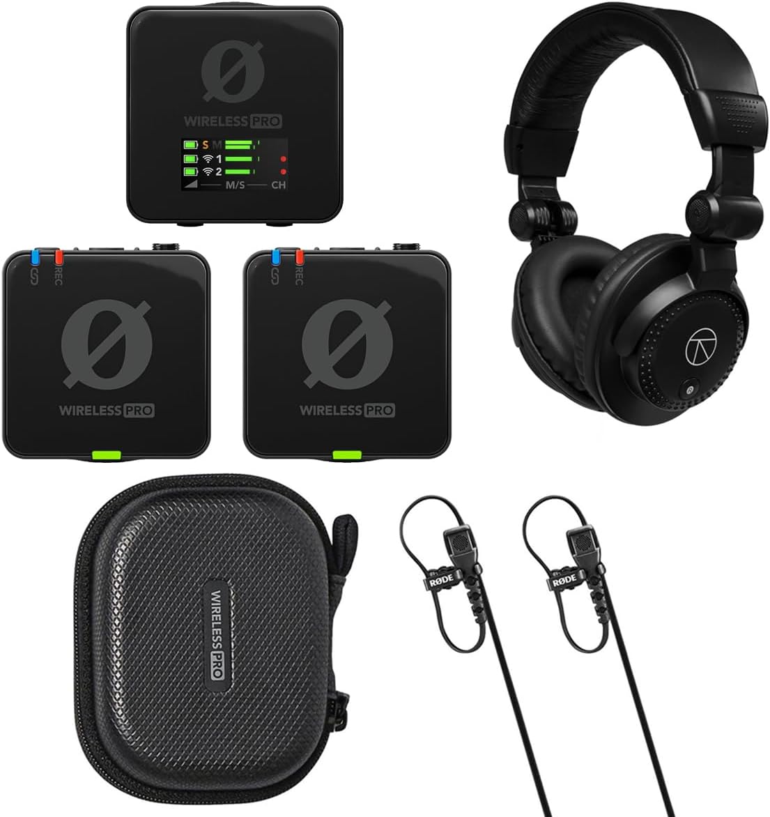 Rode Wireless PRO 2.4GHz 2-Person Clip-On Wireless Microphone System, Bundle with TAPH100 Studio Monitor Headphones