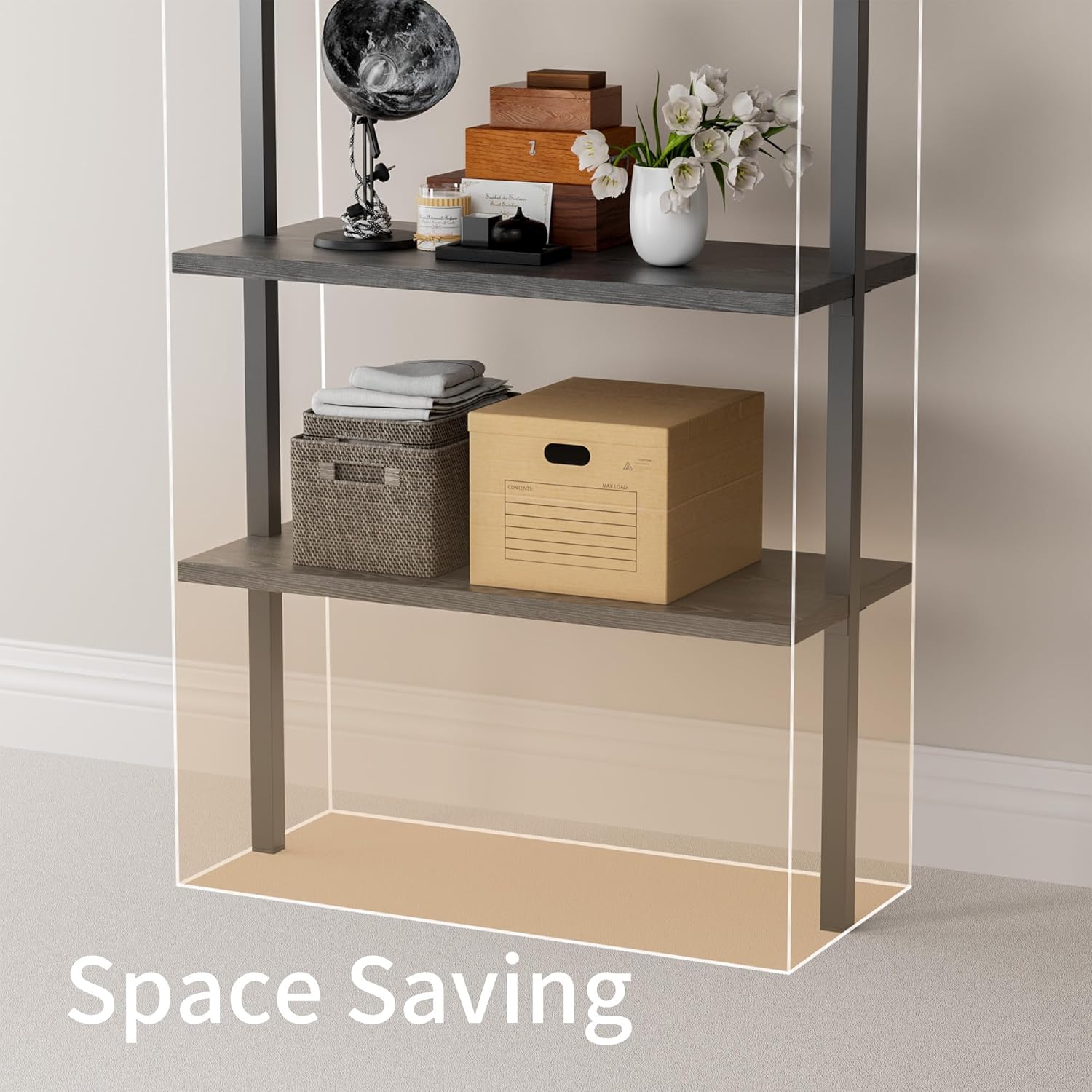 Flamaker 5-Tier Bookshelf Wall Mount Ladder Bookcase Industrial Standing Corner Bookshelf with Wood Board and Metal Frame, Modern Tall Narrow Storage Organizer for Home Office (Black, 2 Piece)