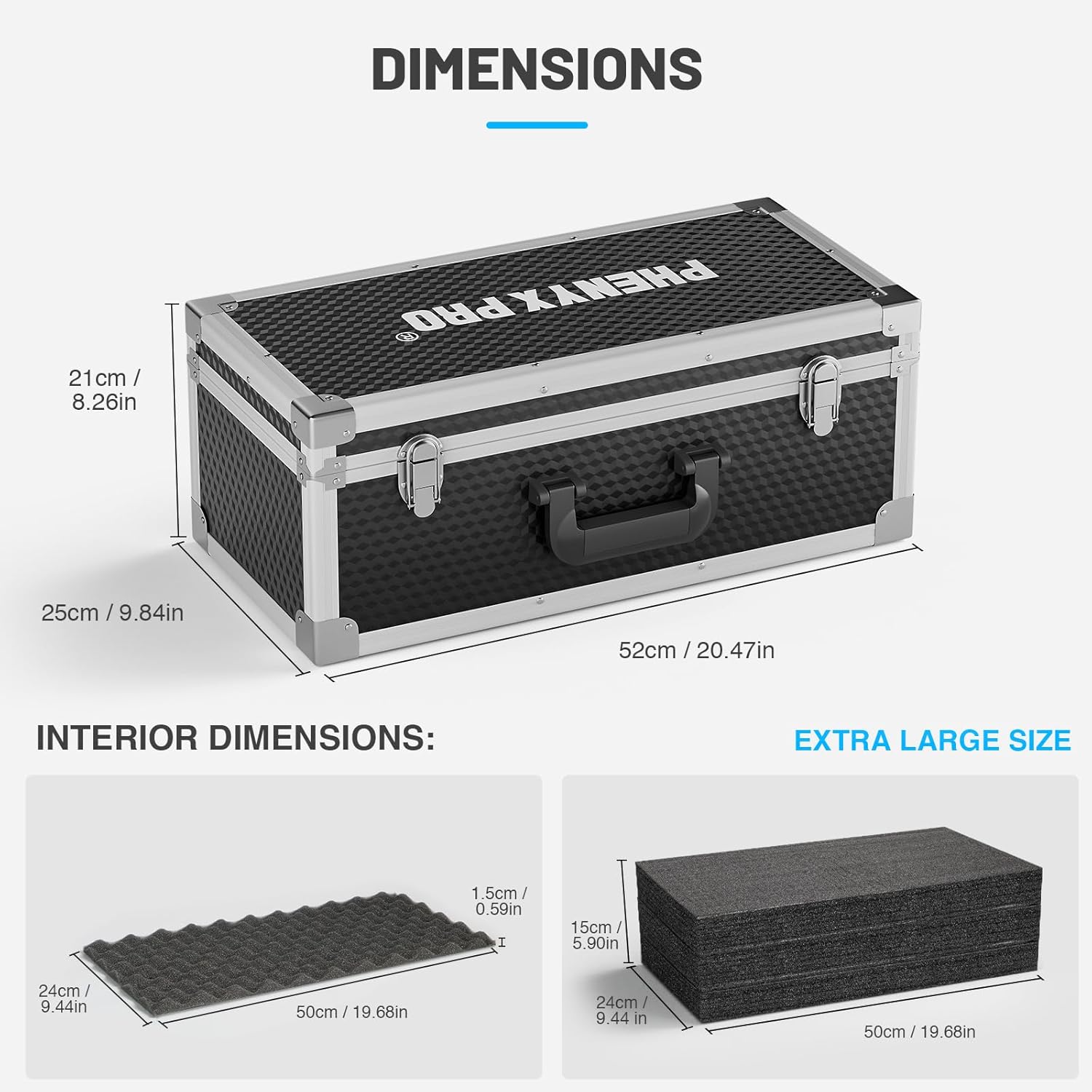 Phenyx Pro Extra Large Size Carrying Case, Customizable Pre-Diced Foam, Aluminum Alloy Sturdy Build, Suitable for Wireless Mic System Storage & Camera Gear Transportation