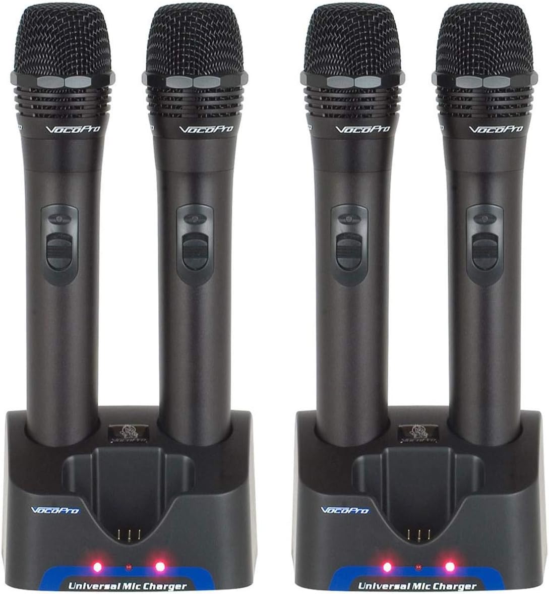 VocoPro 4X UHF Handheld Rechargeable Microphones with 2X Charging Stations, QRST Frequency, UHR-10: 9E, 9F, 9G, 9H (UHR10)