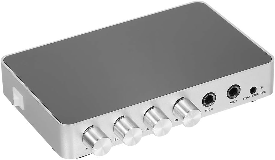 KM200 Karaoke Sound Mixer Portable Digital Stereo dio Echo System 4K/2K HDMI Karaoke Amplifier with Dual Microphone US Plug