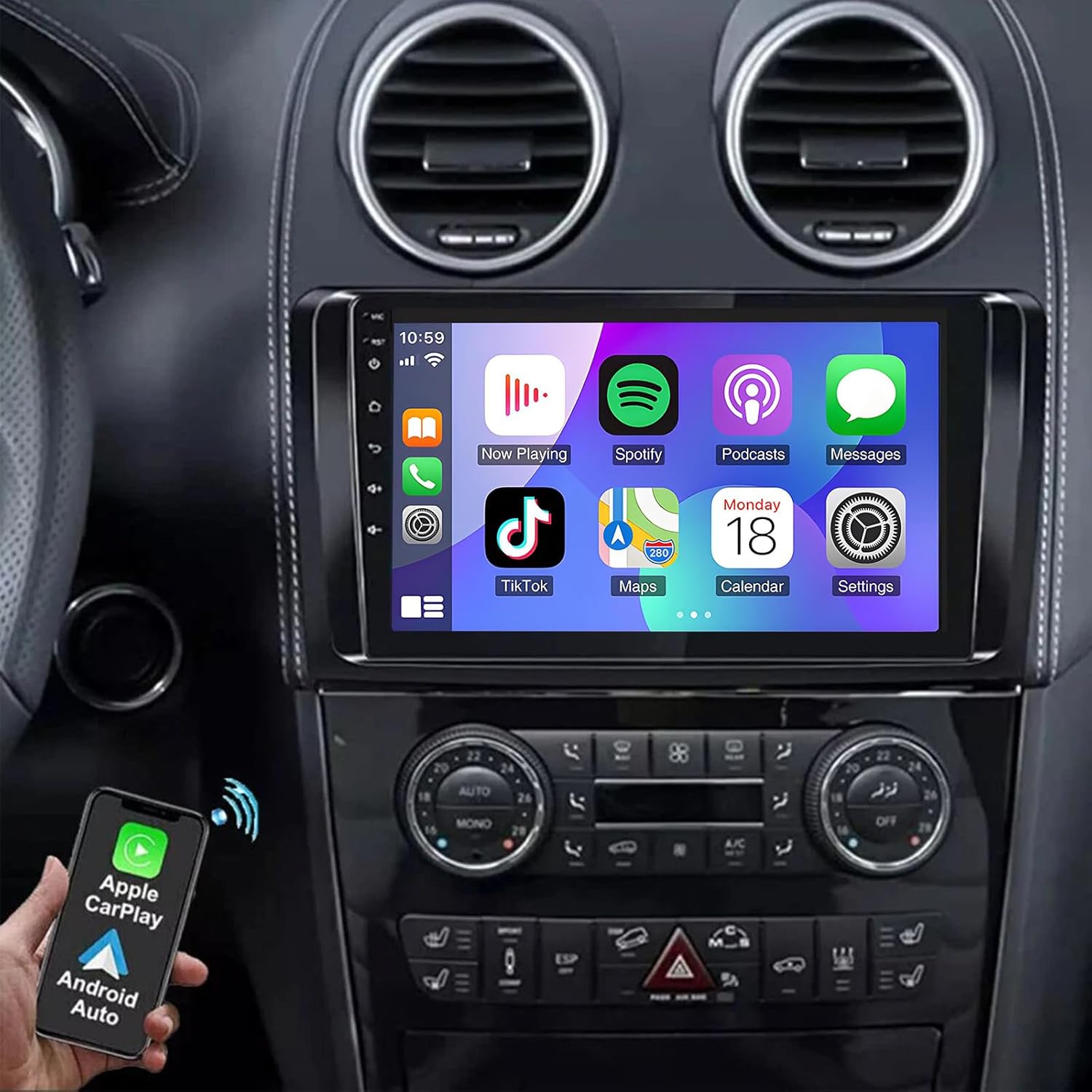 Car Radio for Mercedes Benz ML GL ML280 ML350 ML500 GL320 GL350 GL450 W164 X164 2005 2006 2007 2008 2009 2010 2011, 9'' Touch Screen Car Radio with Wireless Carplay Android Auto-2+32G