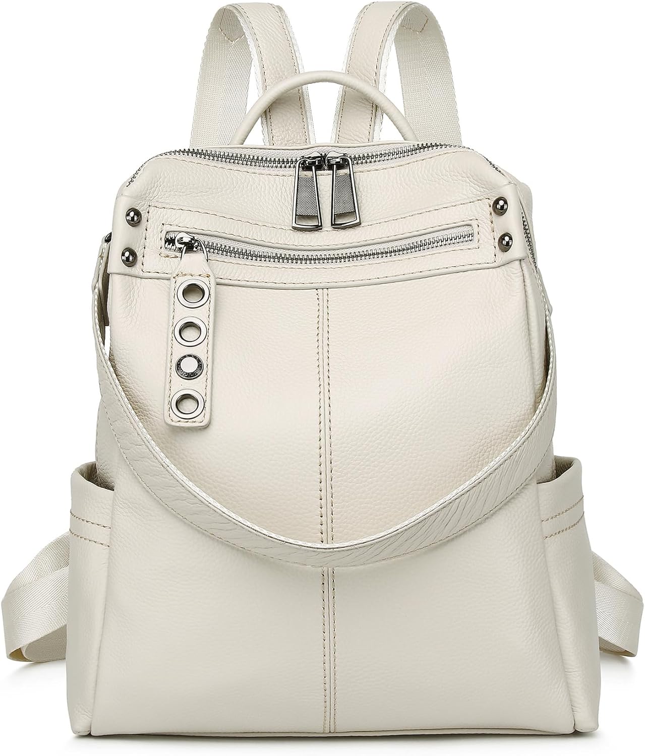 Genuine Leather Backpack Purse For Women Beige Real Soft Leather Travel Fashion Designer Convertible Ladies Shoulder Bag