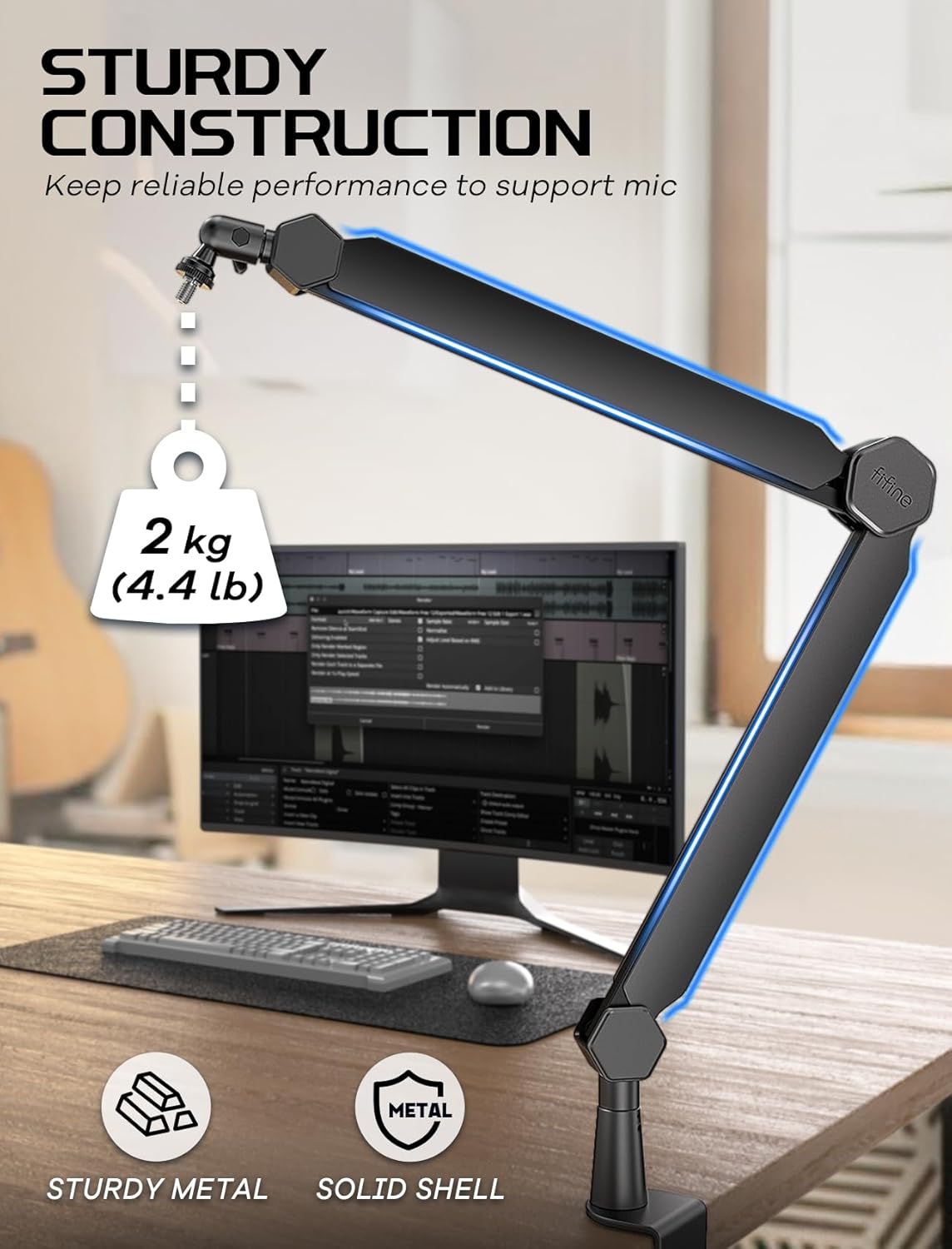 FIFINE Studio XLR/USB Microphone Podcast Kit, Mic Boom Arm Bundle with Cable Management Channel, Heavy Duty Metal, PC Mic All Metal with Mute Button, Headphone Jack for Vocal Recording (TANK3+BM66)