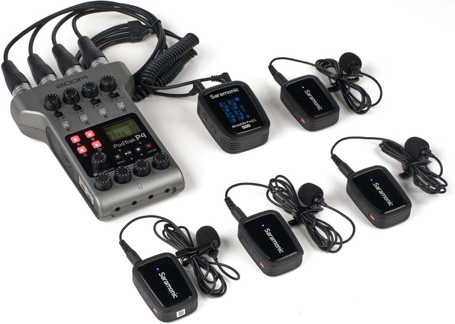 Saramonic Blink 500 Prox B8 4-Person Wireless Lavalier Microphone, 2.4GHz, 328ft Range, 4 Transmitters & 1 Receiver, 24-Bit Sound, for DSLR, Camcorder, Smartphone, YouTube, Interview, Podcast